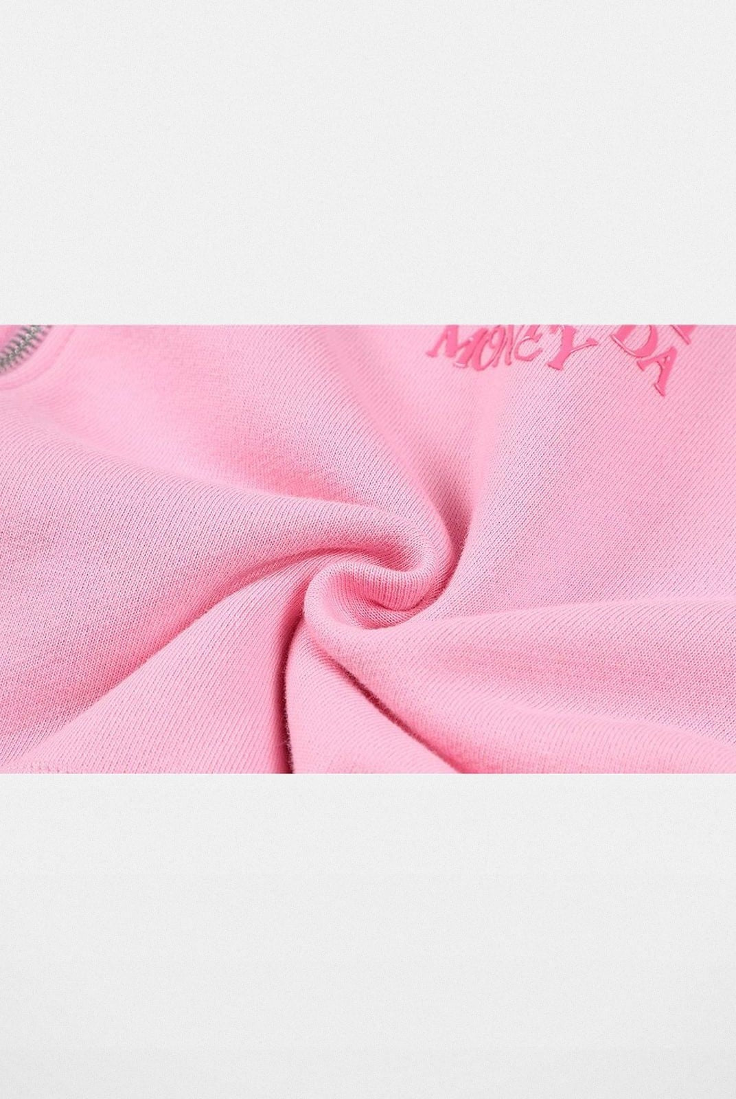 MEDM 3D Logo Two Way Zip Cotton Hoodie in Pink - Detail
