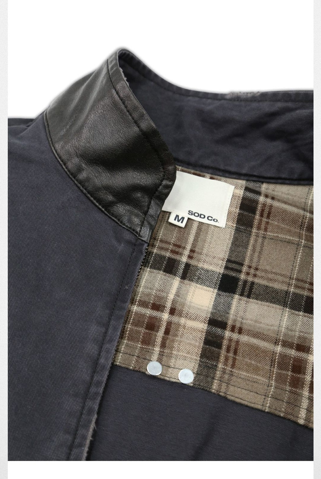 SOD Distressed Leather Collar Work Jacket in Blue - Detail