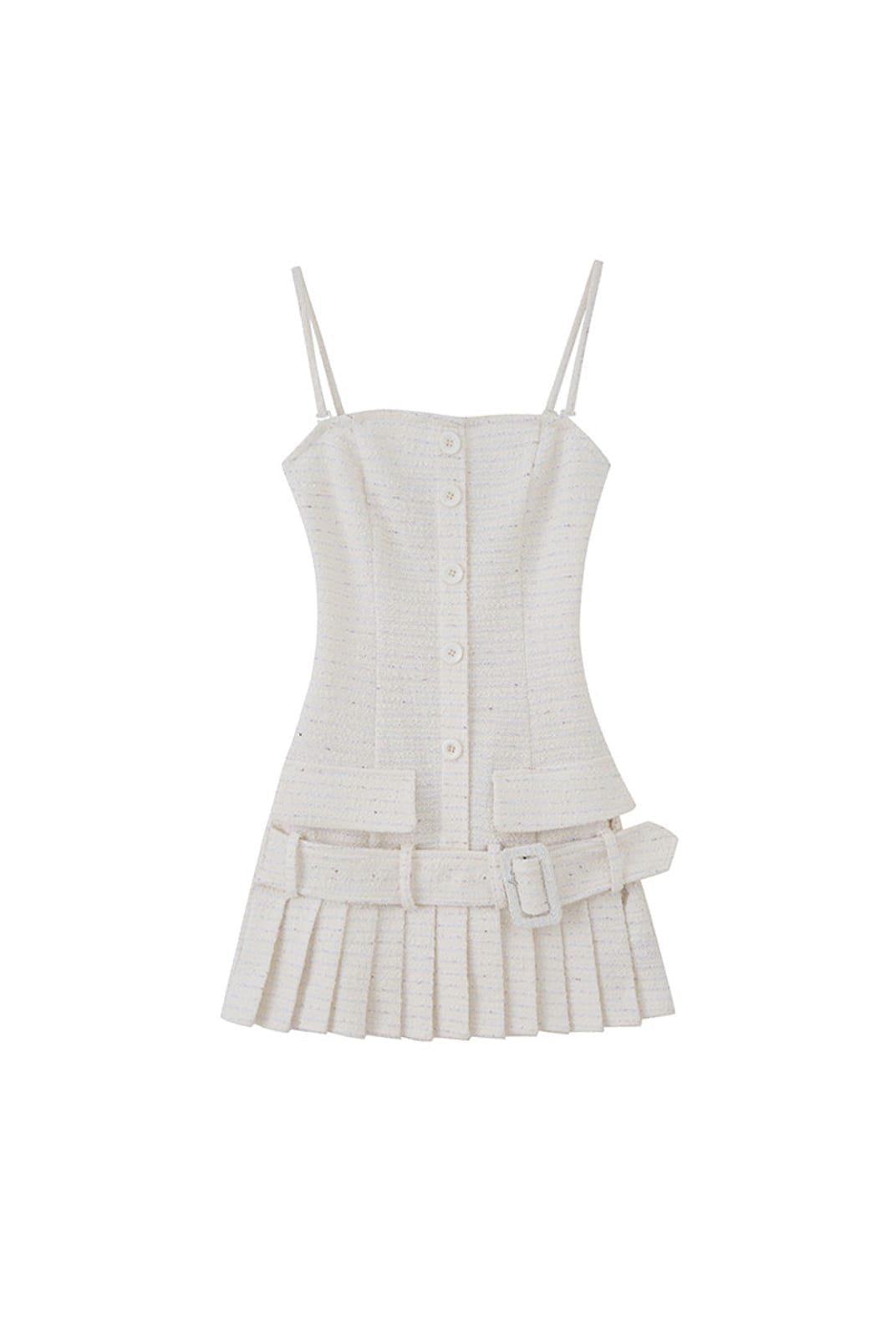 SweetChilling Tweed Effect Pleated Mini Dress in White