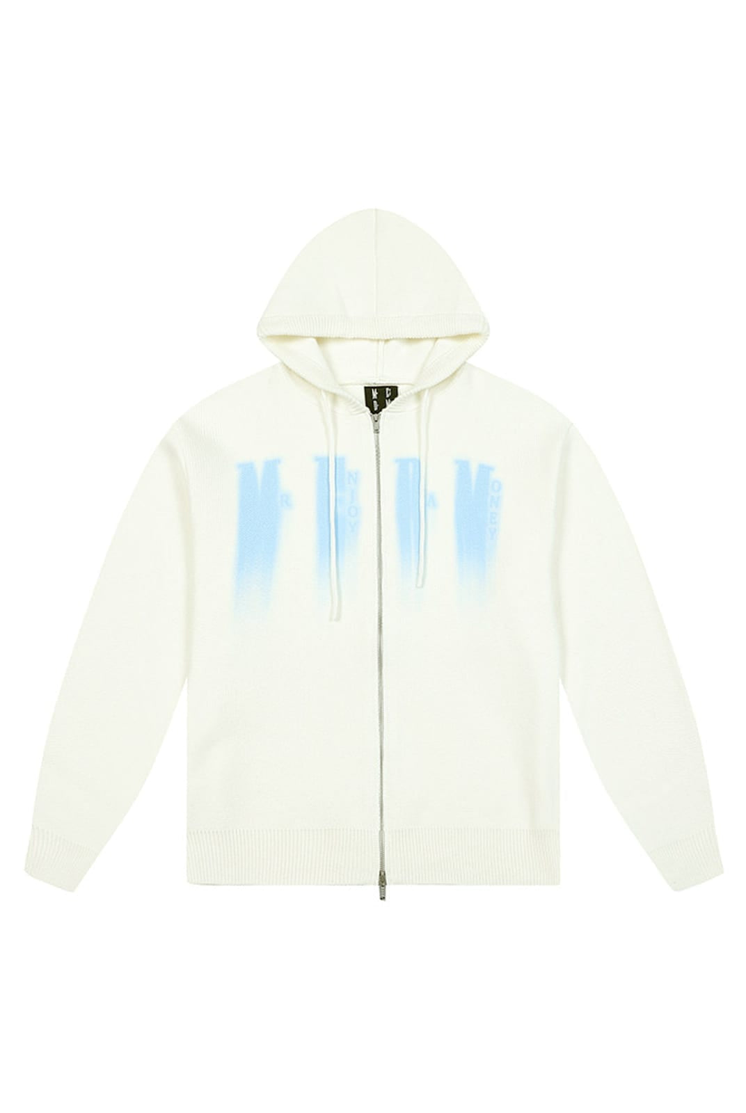 MEDM Zip Up Hooded Knit Cardigan in White