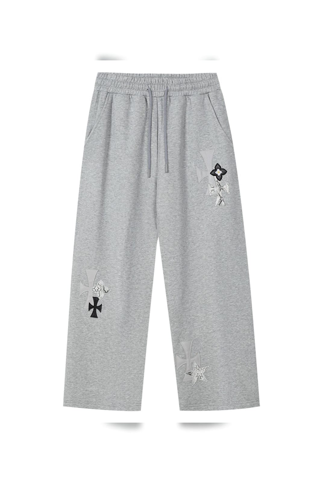 MEDM Leopard Leather Patch Drawstring Pants in Gray