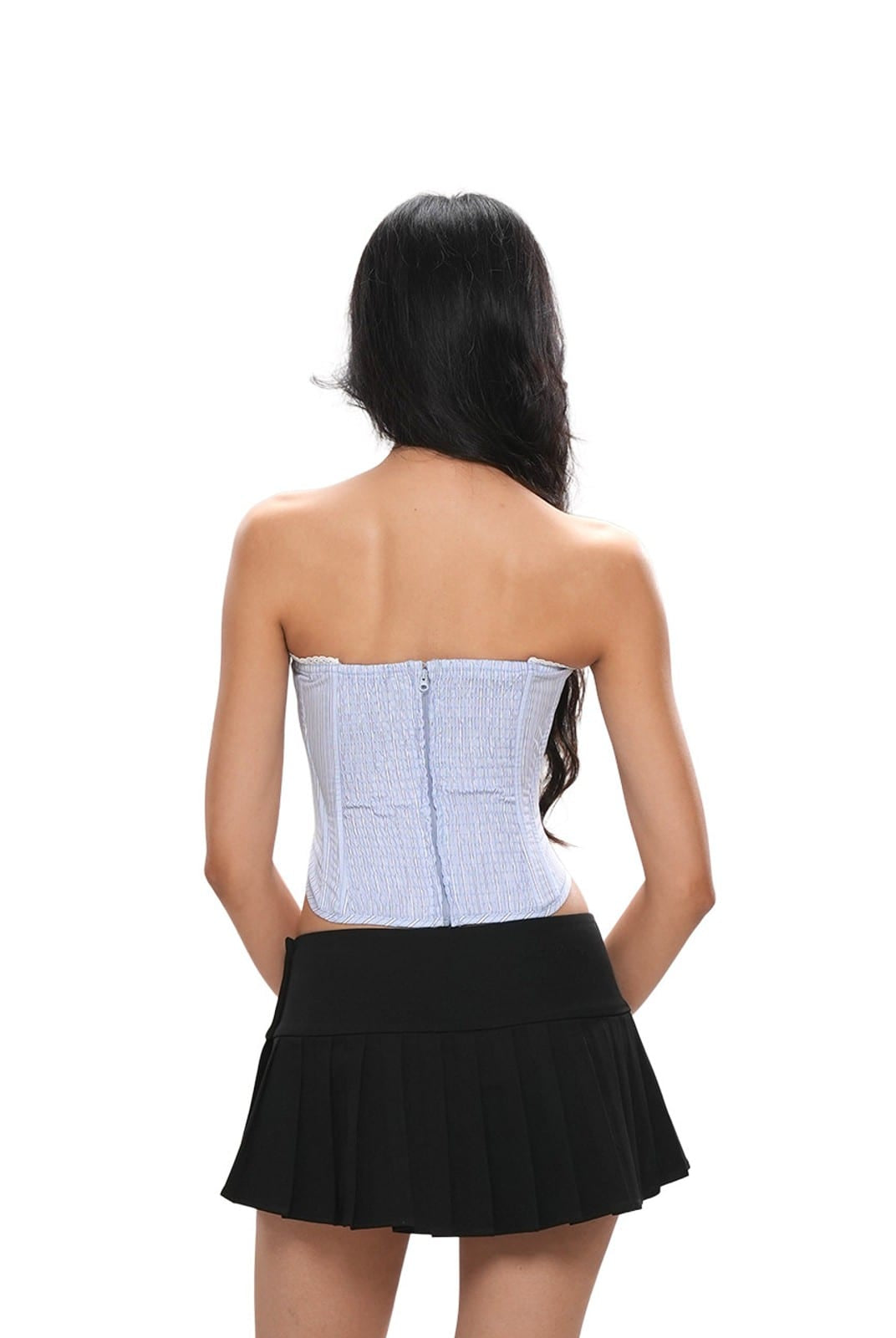 SweetChilling Striped Strapless Corset Top in Blue - On Model