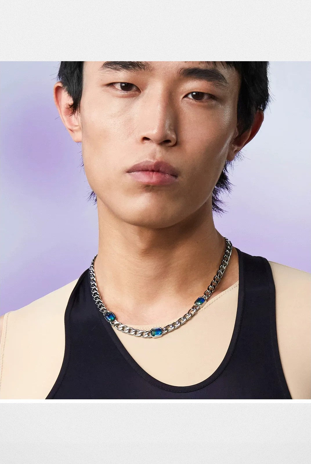 BLACKHEAD Gradient Tourmaline Chain Necklace in Silver - On Male Model