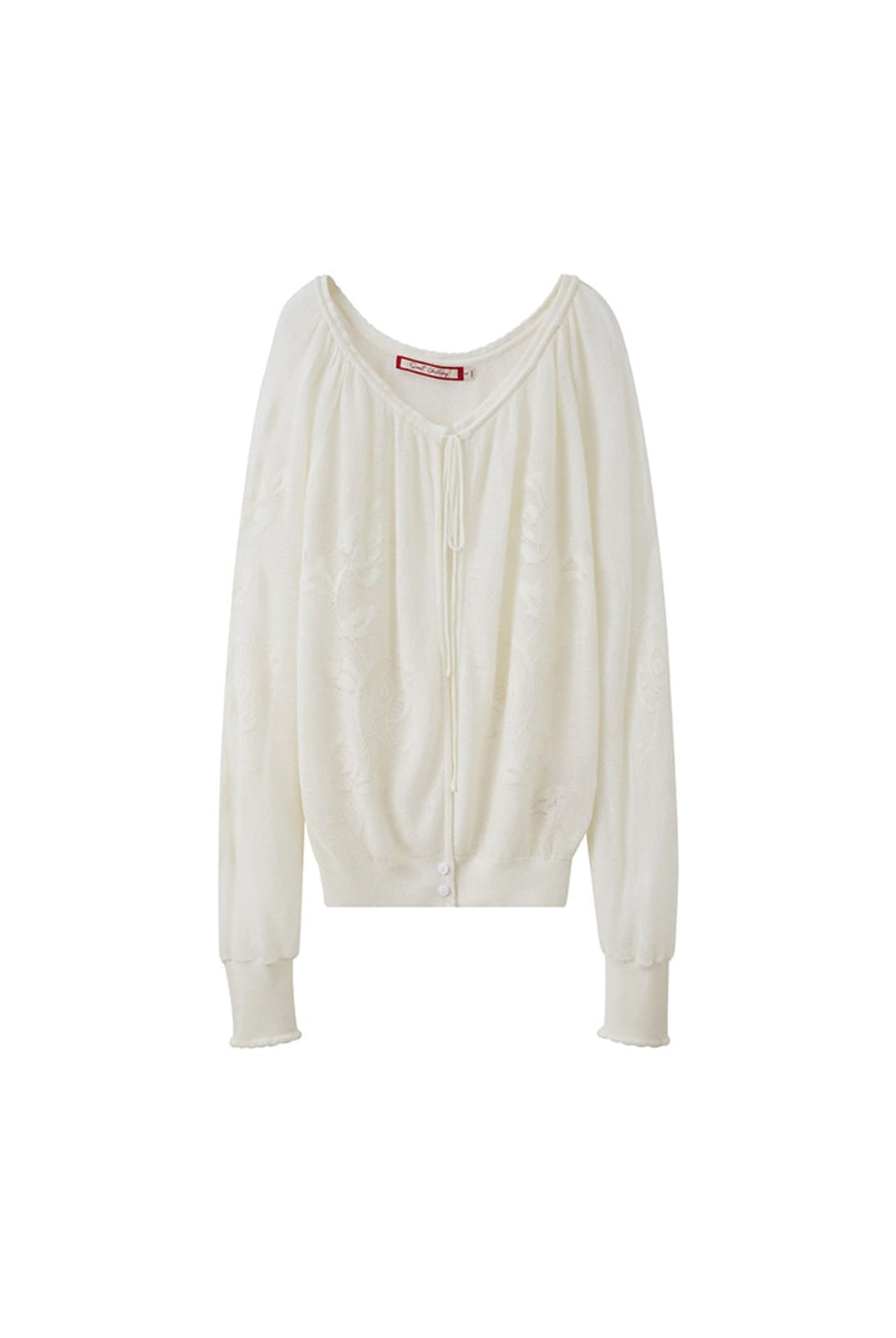 SweetChilling Sheer Jacquard Tie Front Cardigan in Off-White