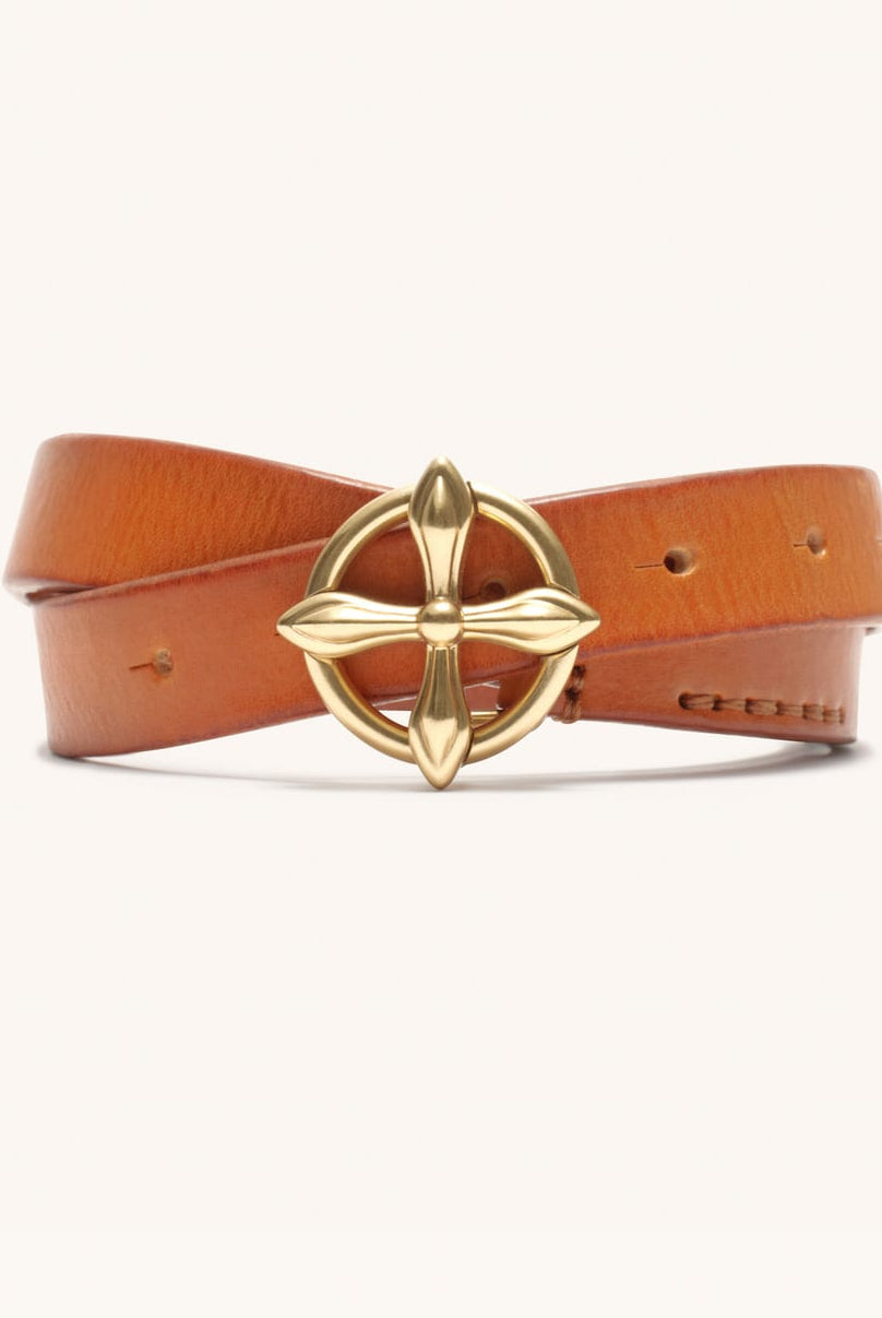 SMFK Cross Totem Hand Burnished Leather Belt in Beige