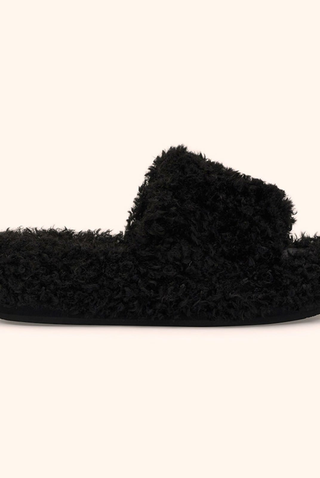 SMFK Cross Motif Faux Fur Platform Slides in Black