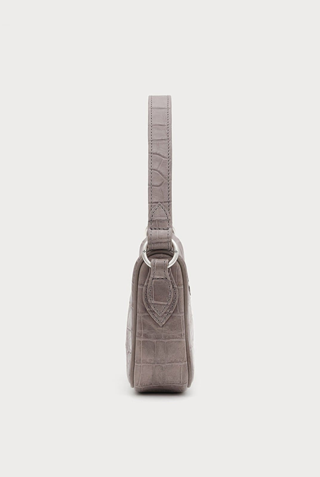 SMFK Small Croc Embossed Leather Shoulder Bag in Gray