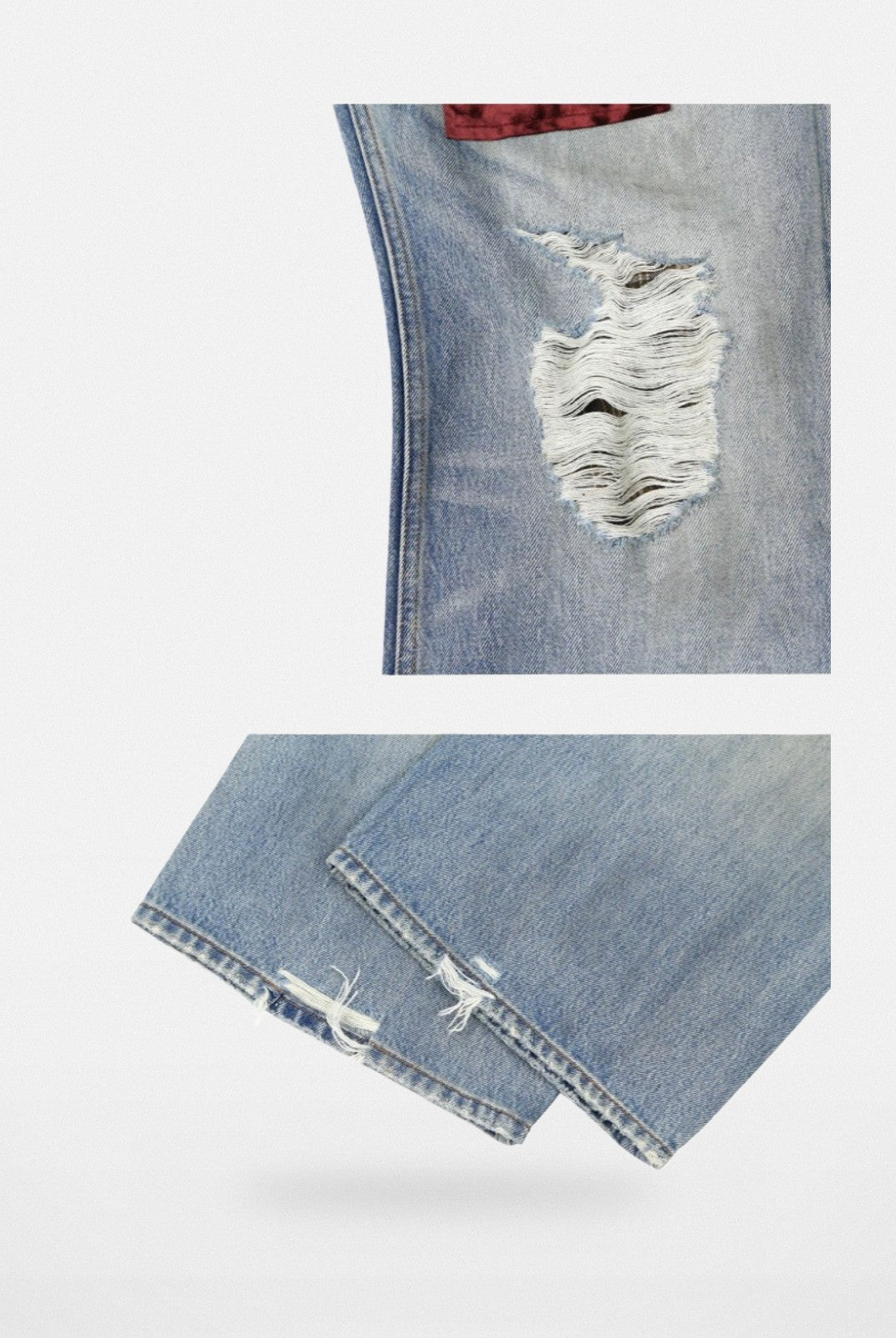 SOD Co. Patchwork Velvet Plaid Flare Jeans in Blue - Detail