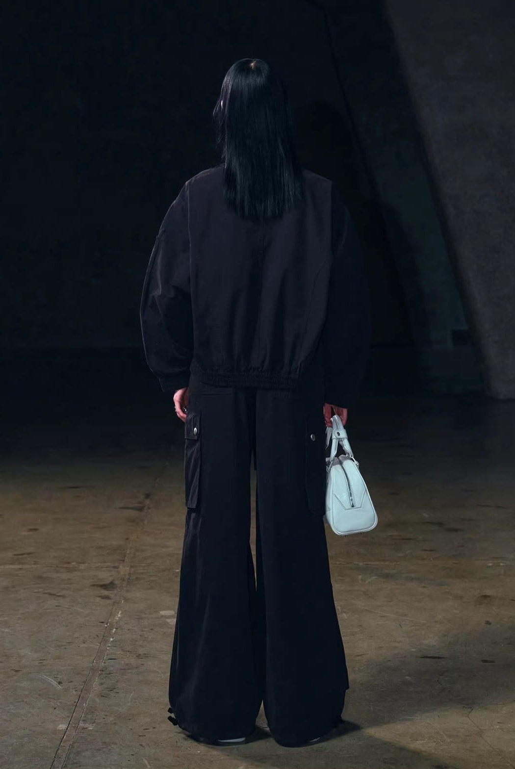SMFK Garment Dyed Drawstring Cargo Pants in Black - On Model