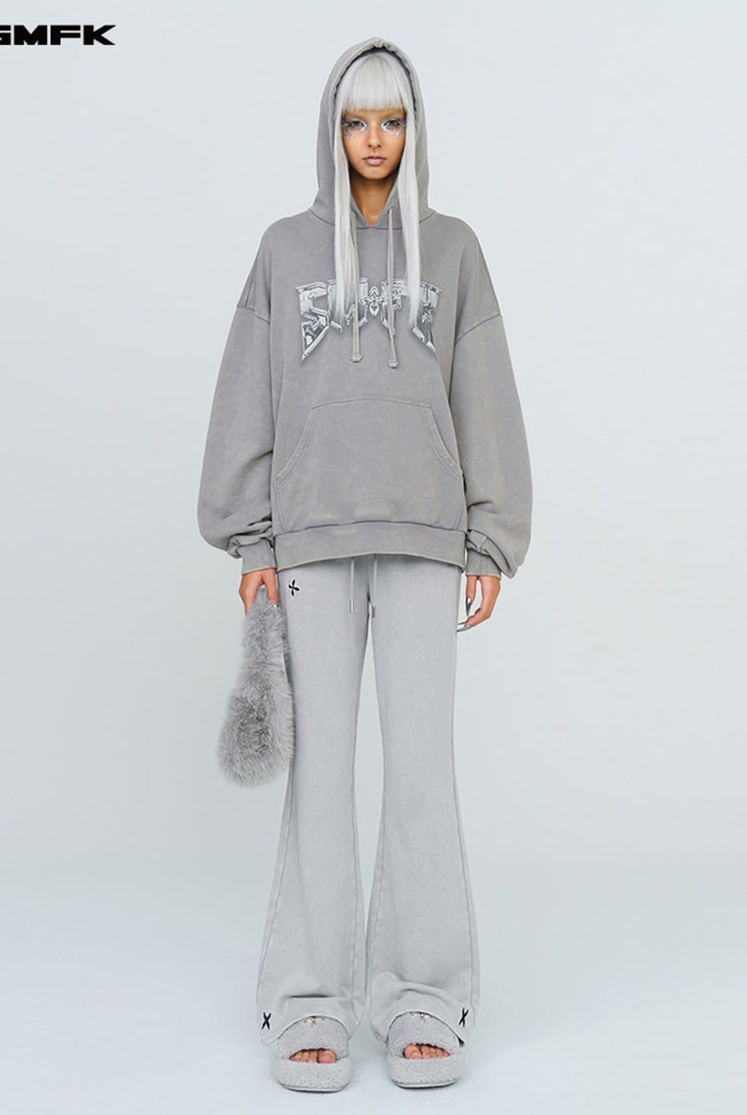 SMFK Cotton Flared Sweatpants in Gray - On Female Model