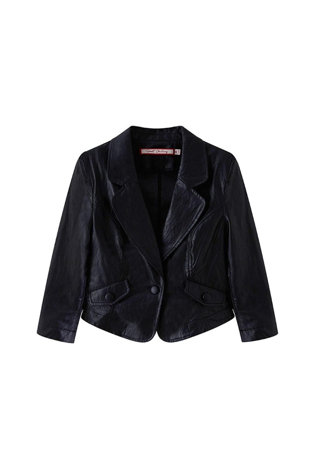 SweetChilling Glossy Faux Leather Cropped Jacket in Black