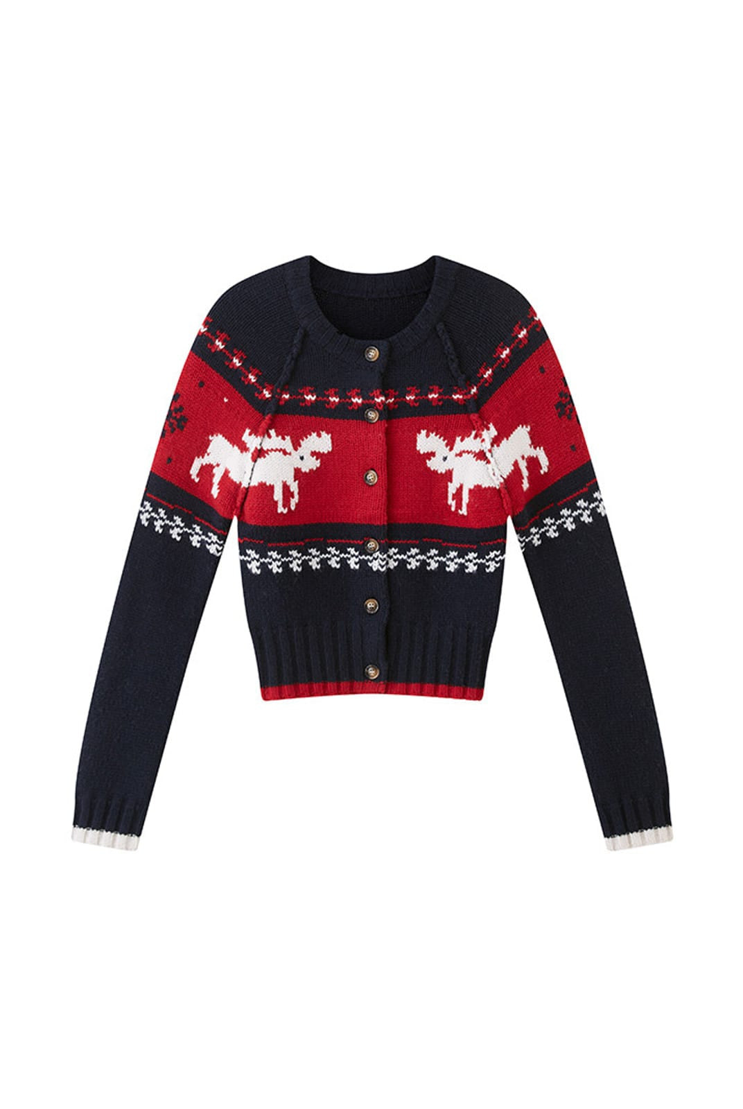 SweetChilling Reindeer Jacquard Wool Blend Cardigan in Navy Blue