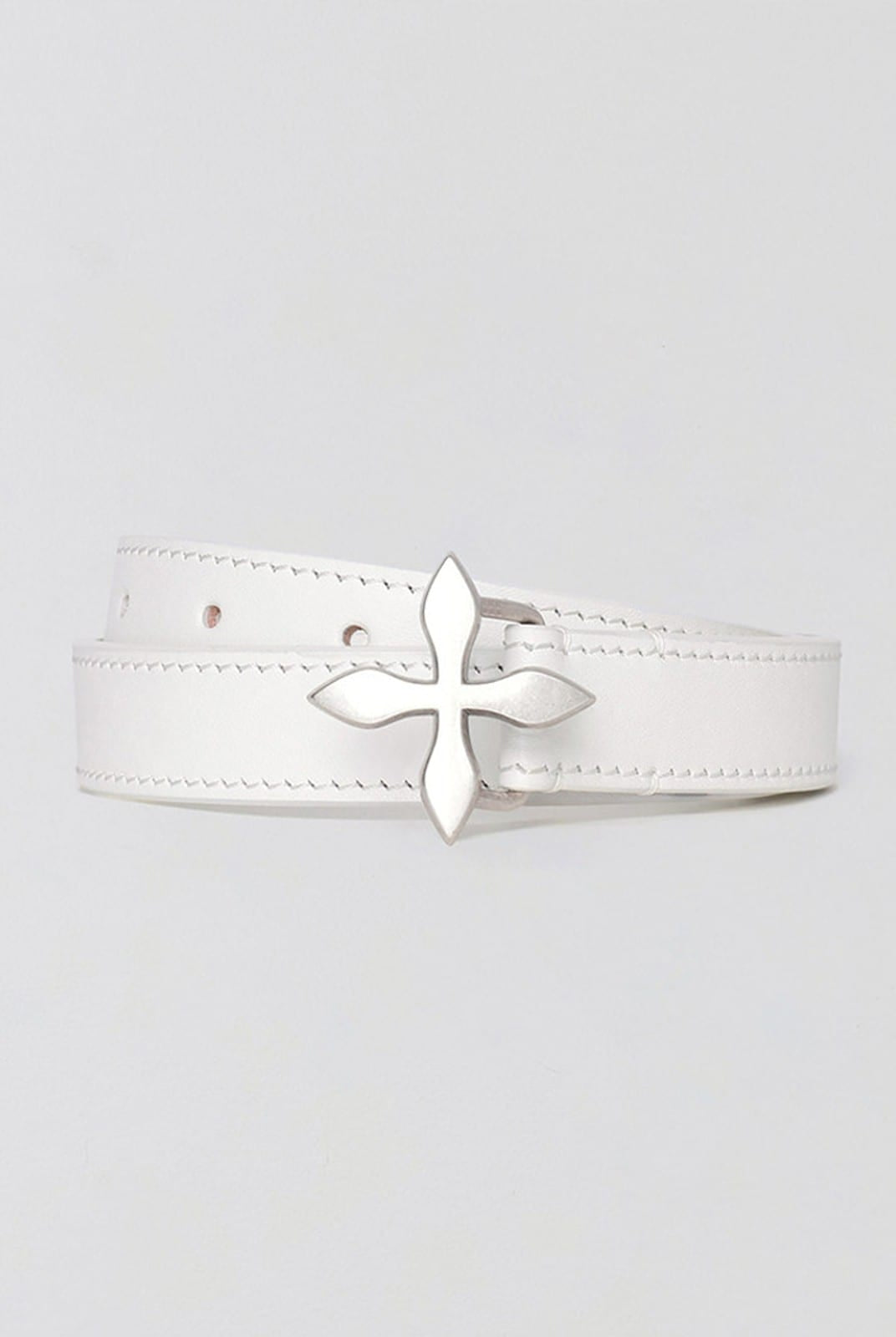 SMFK Thin Leather Cross Buckle Belt in White