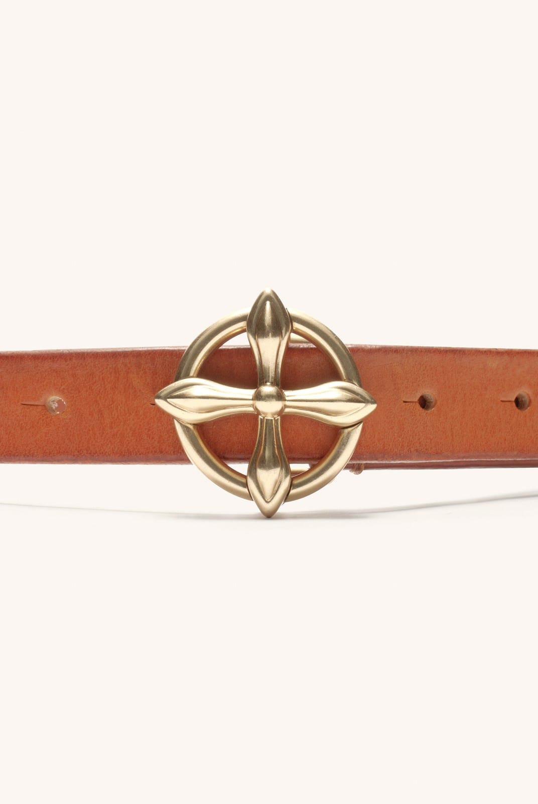 SMFK Cross Totem Hand Burnished Leather Belt in Beige - Detail