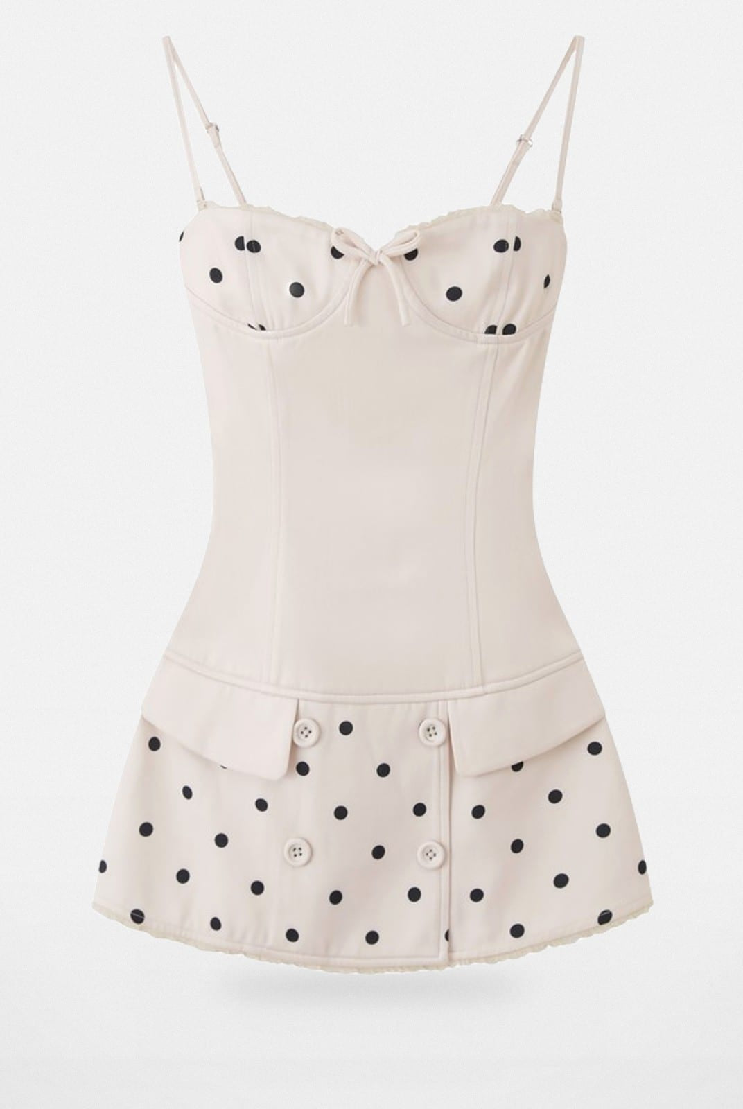 SweetChilling Polka Dot Bustier Mini Dress in Cream