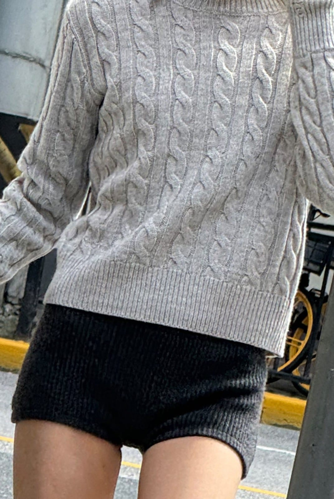 SweetChilling Contrast Cuff Cable Knit Sweater in Gray - On Female Model