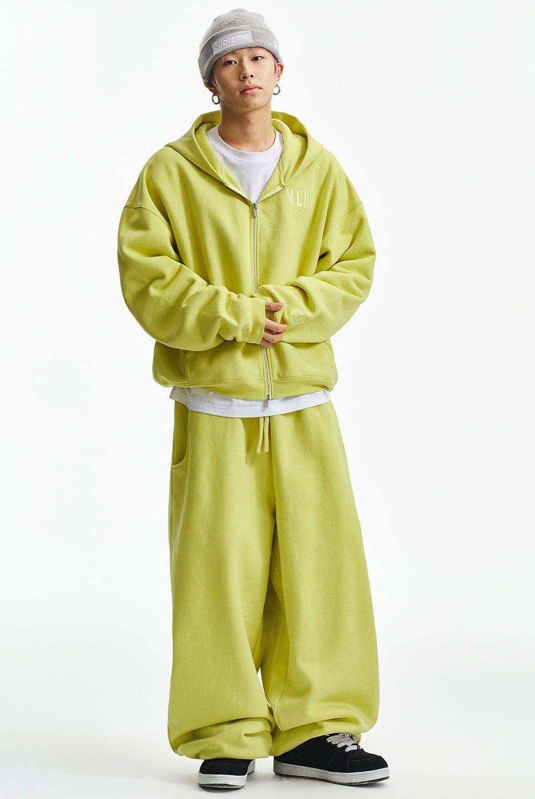 MEDM Cotton Drawstring Sweatpants in Green - On Male Model