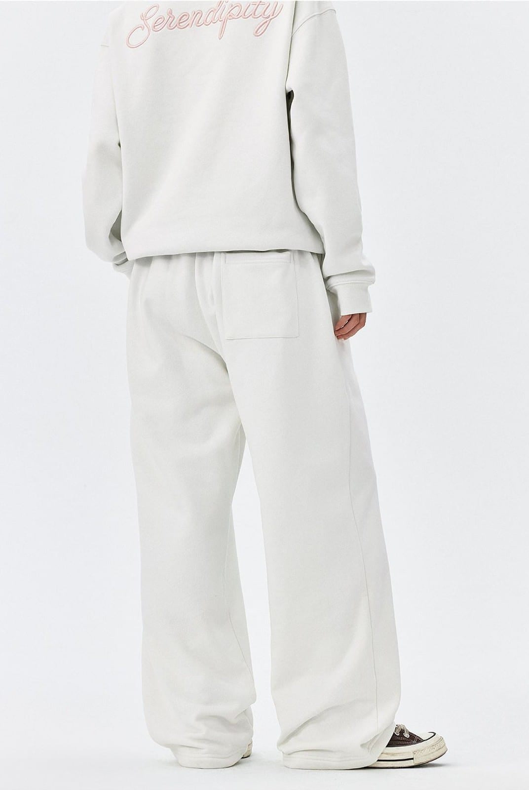 MEDM Fleece Lined Embroidered Sweatpants in White - On Model