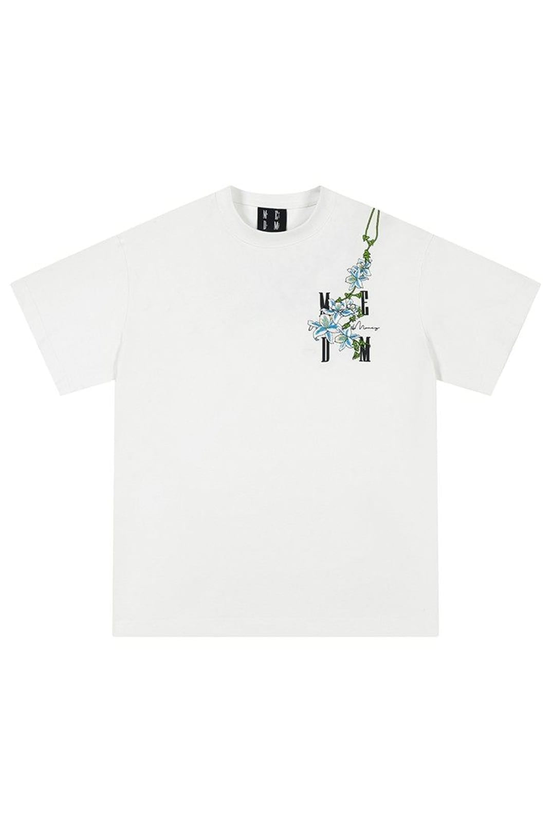 MEDM Floral Vine Embroidered T Shirt in White