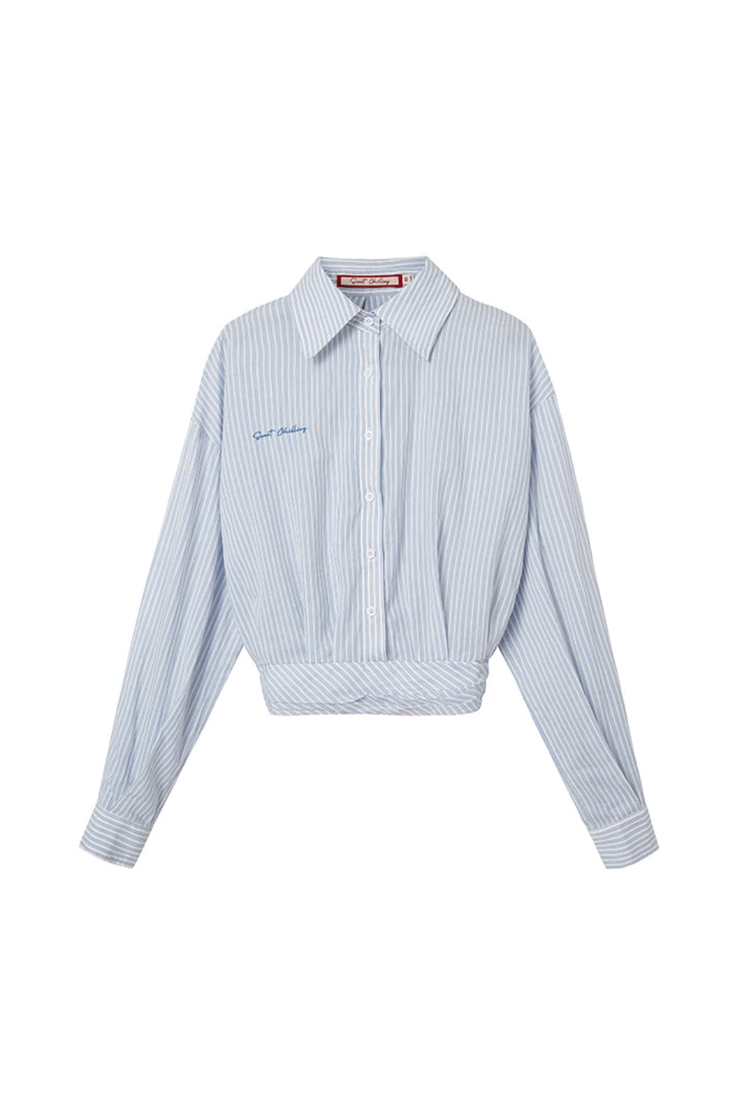 SweetChilling Wrap Hem Cropped Shirt in Blue