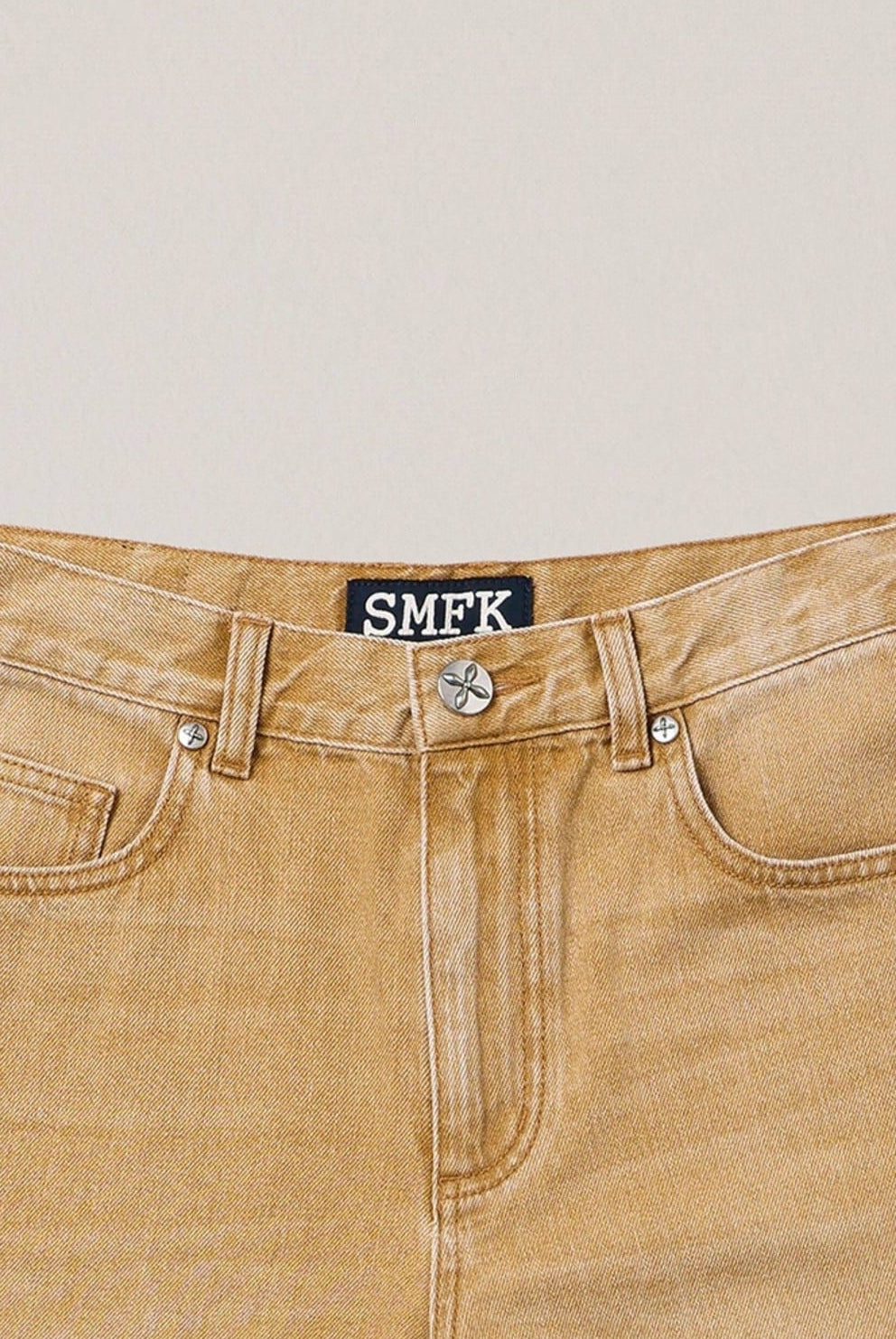 SMFK Distressed Dirty Wash Wide Leg Jeans in Brown - Detail