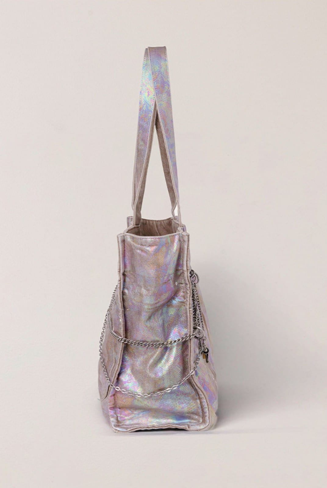 SMFK Distressed Denim Chain Tote Bag in Dreamland