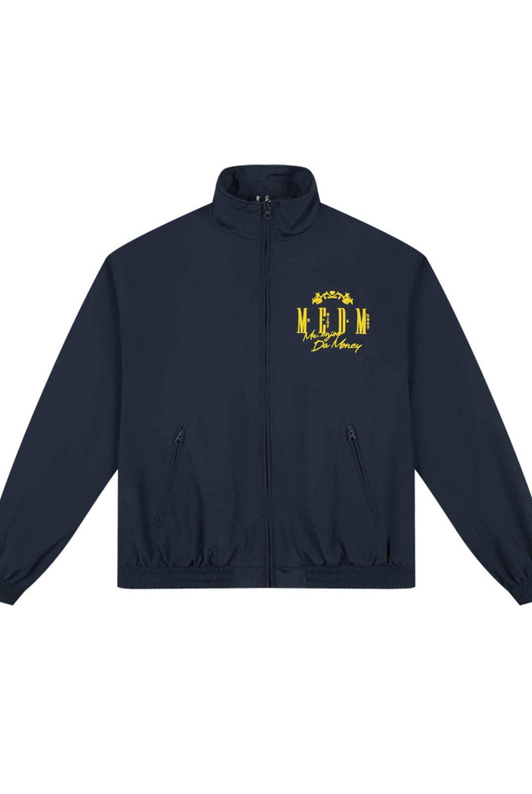 MEDM Nylon Stand Collar Coach Jacket in Navy Blue