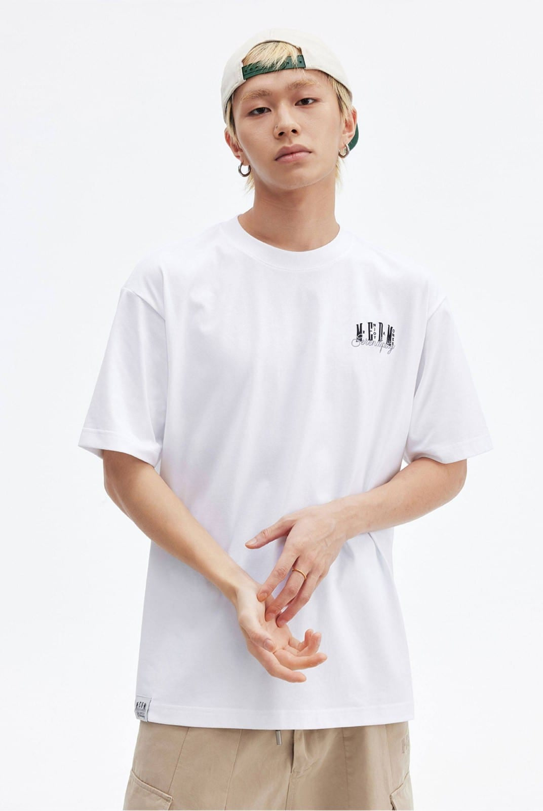 MEDM Cooling Cotton Blend T Shirt in White - On Male Model