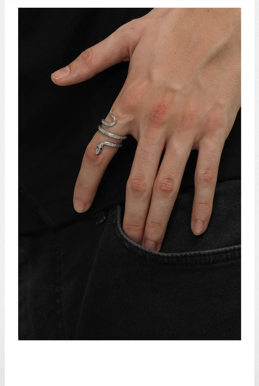 BLACKHEAD Titanium Steel Coiled Snake Ring in Silver - On Male Model