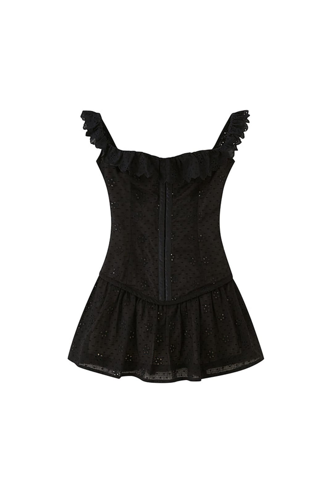 SweetChilling Cotton Eyelet Off Shoulder Mini Dress in Black