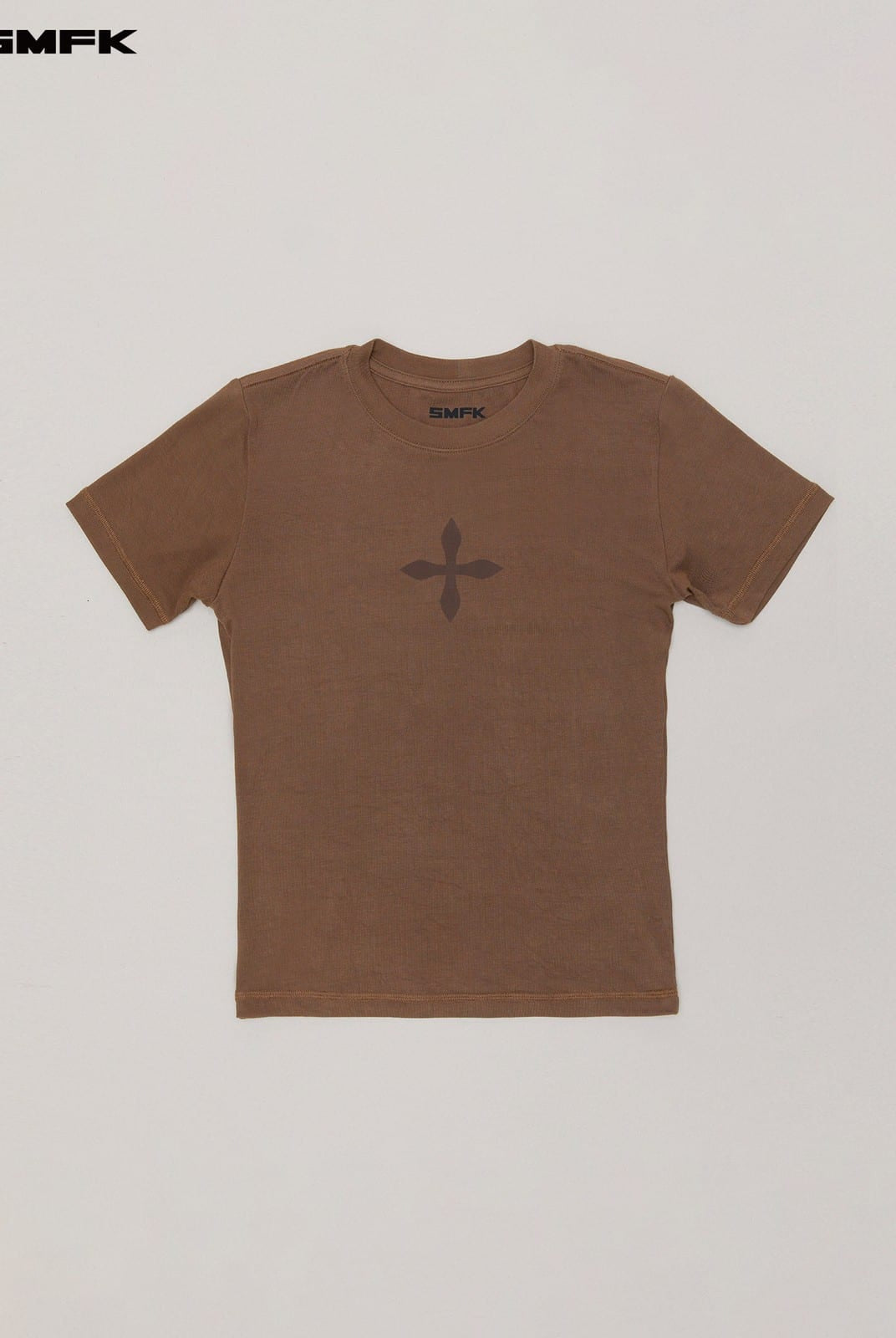 SMFK Cross Graphic Cropped T Shirt in Brown