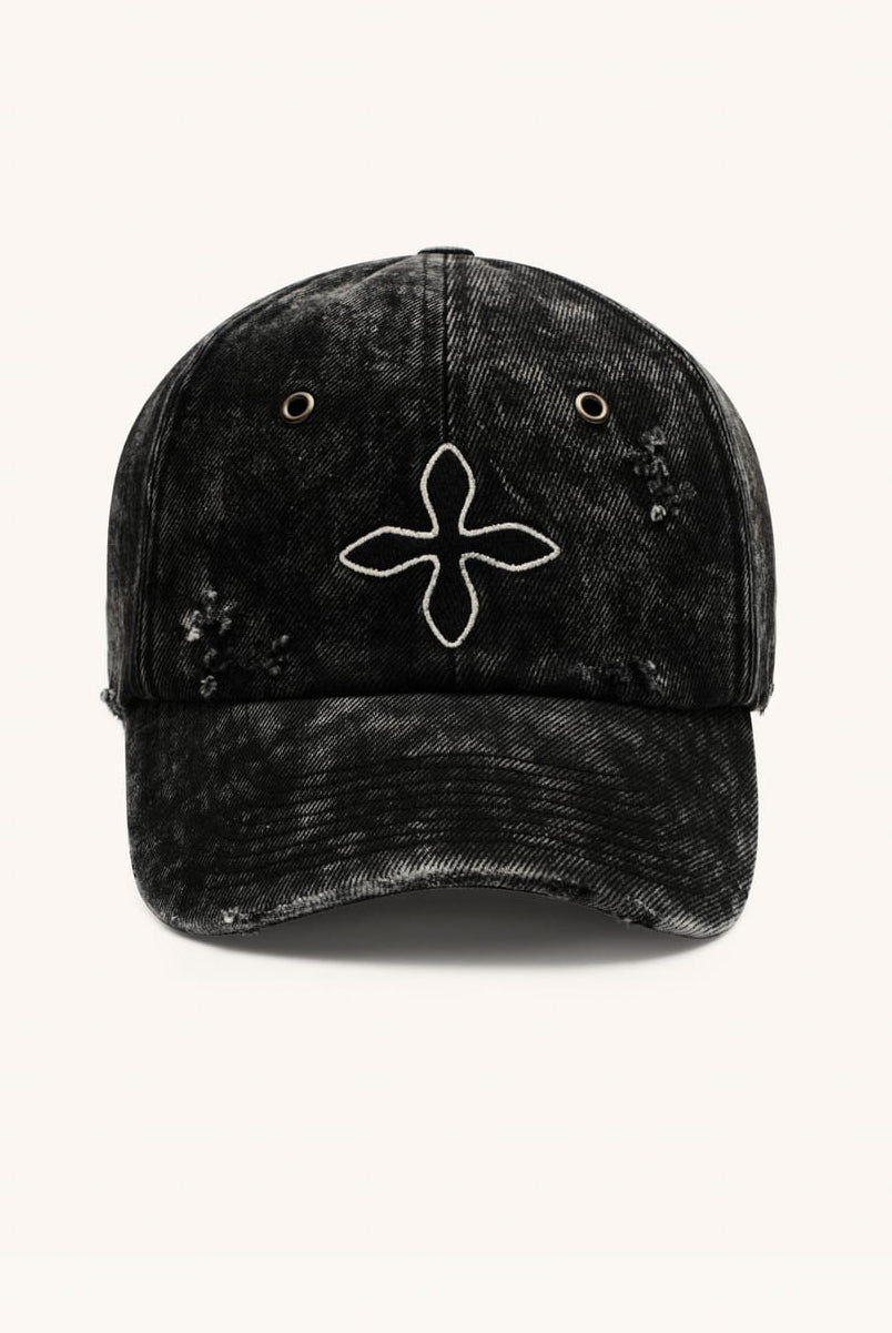SMFK Distressed Cross Embroidered Baseball Cap in Black