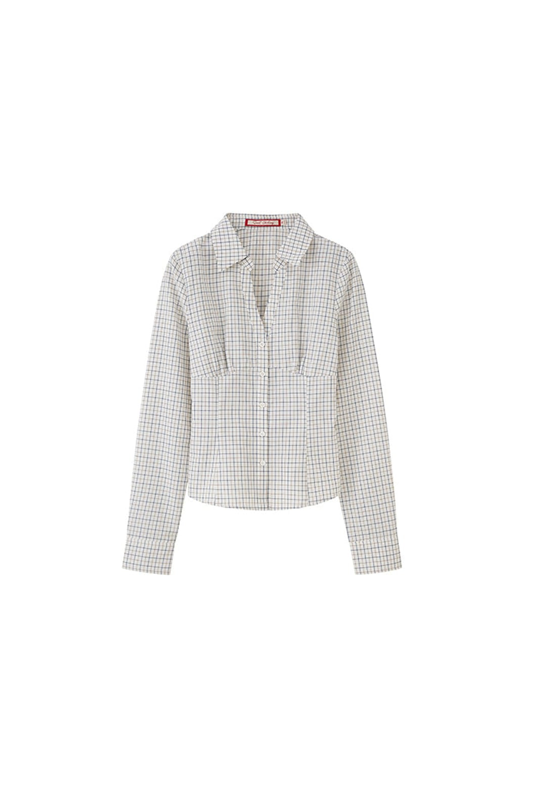 SweetChilling Gingham V Neck Button Up Shirt in Beige