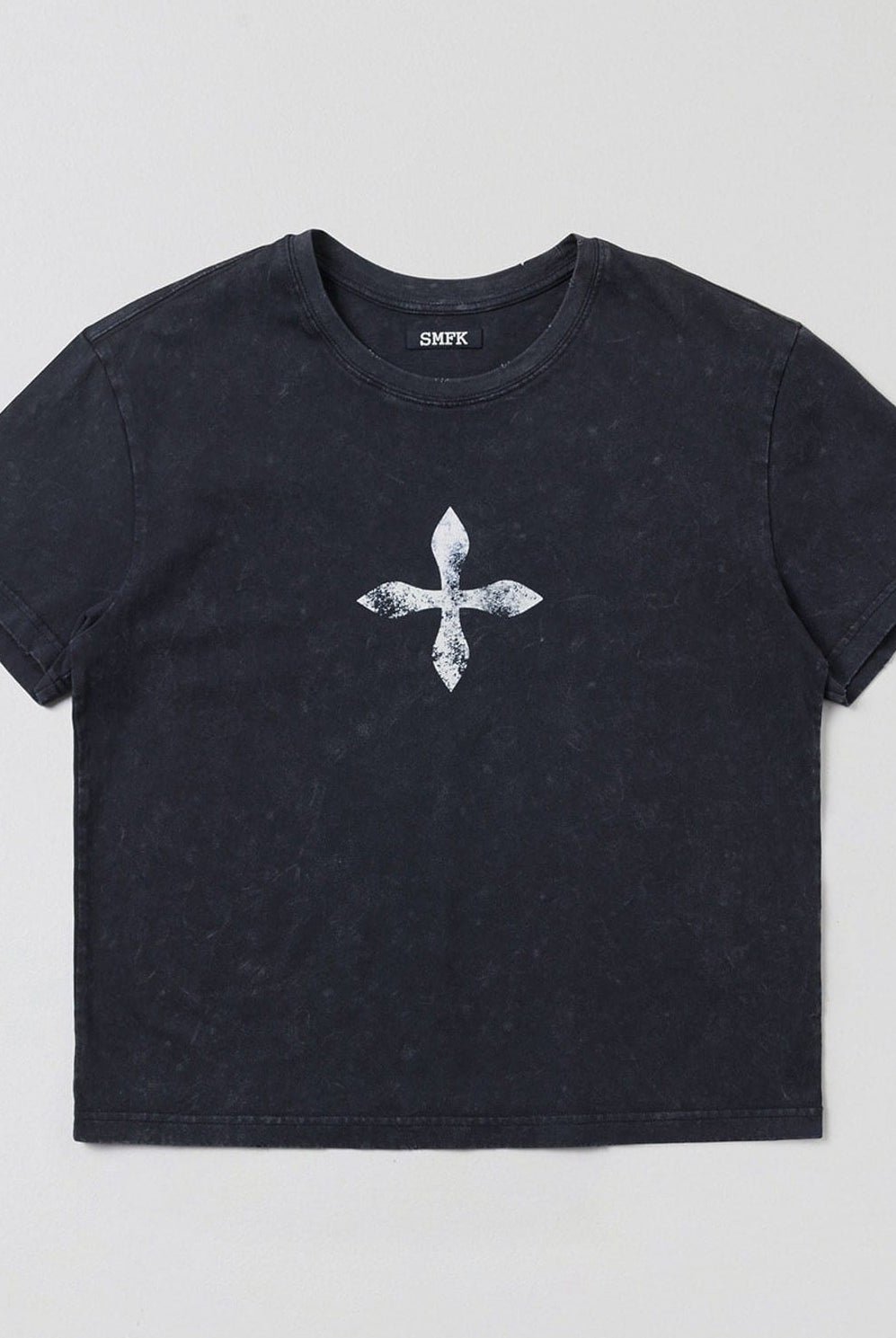 SMFK Washed Cross Graphic Cotton T Shirt in Gray