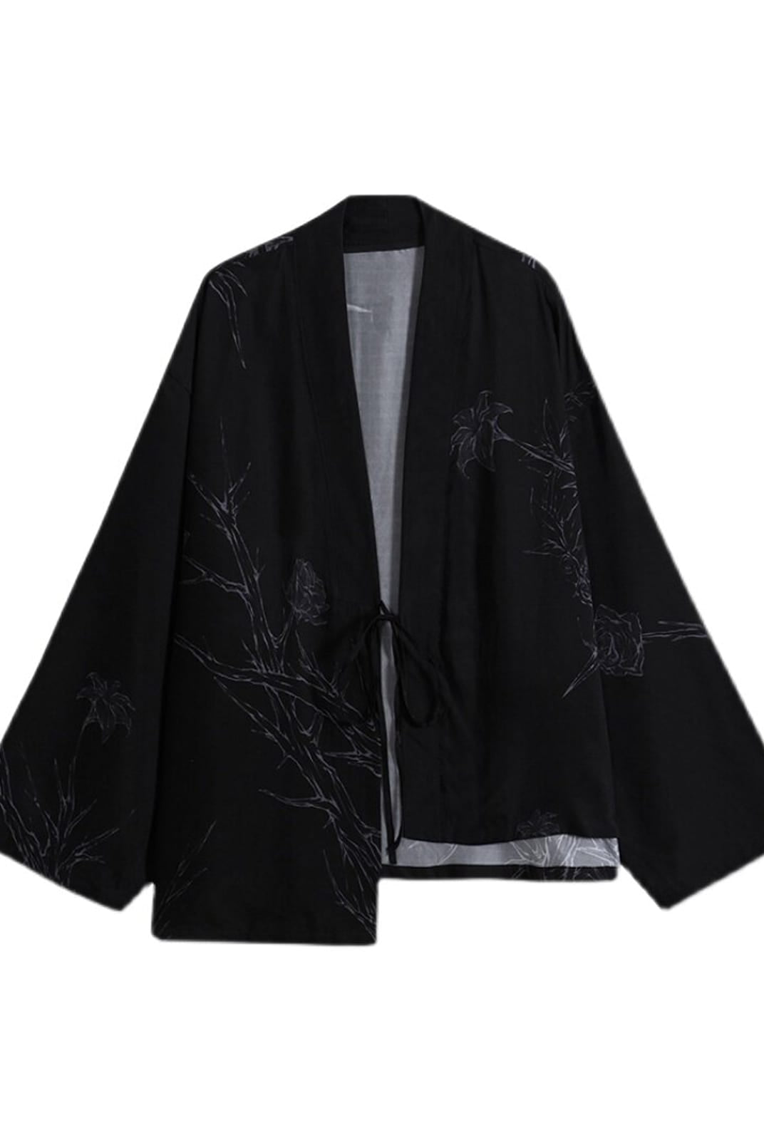 D5ove Graphic Print Kimono Jacket in Black