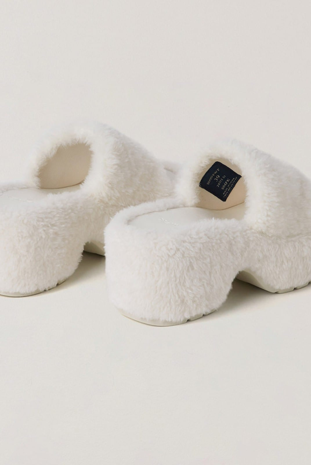 SMFK Cross Hardware Shearling High Heel Mules in White