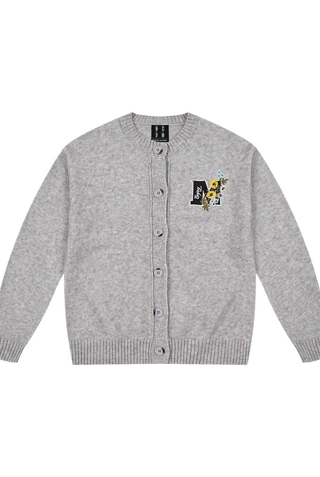 MEDM Floral Embroidered Knit Cardigan in Gray