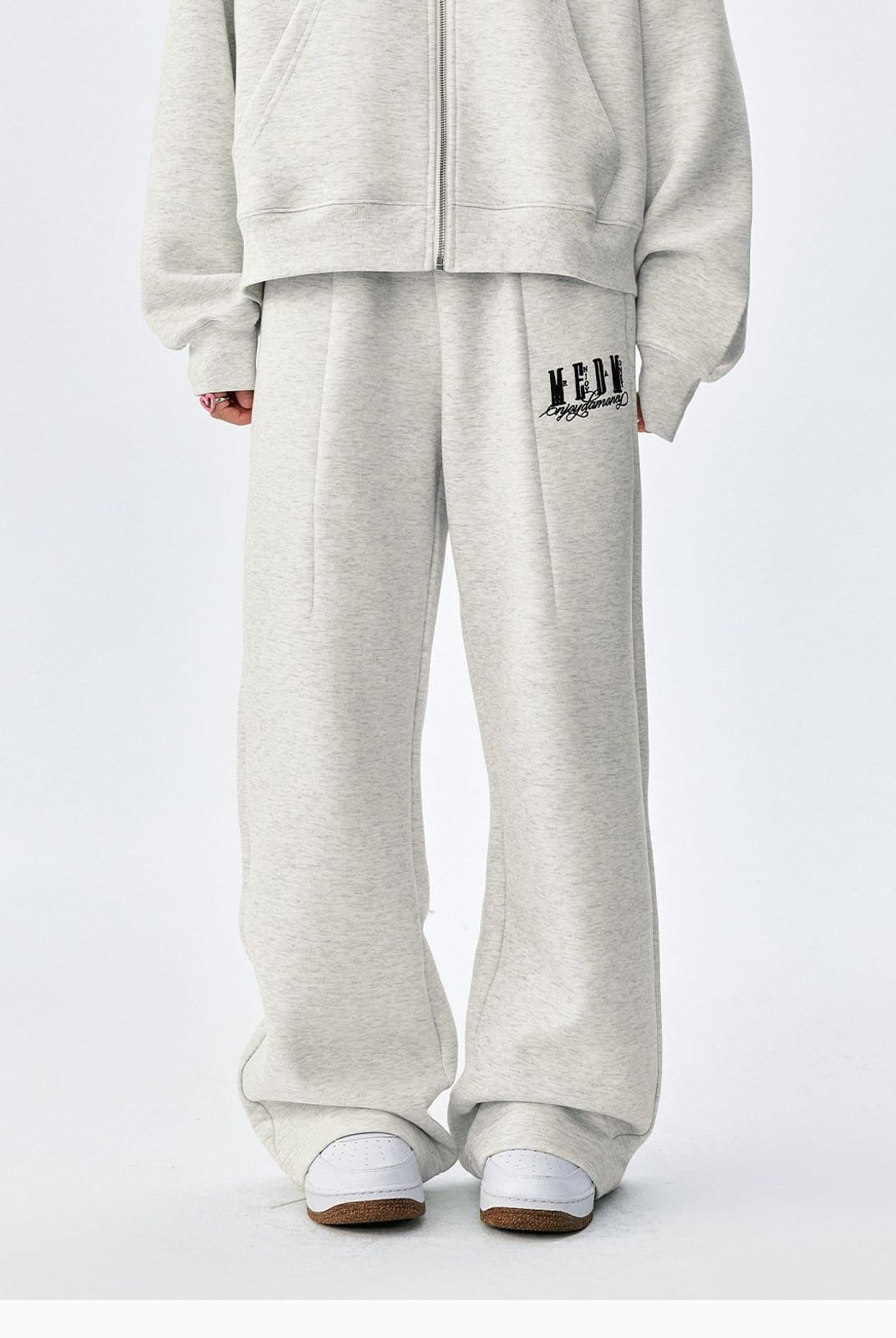MEDM Cotton Blend Straight Leg Sweatpants in Heather Gray - On Model