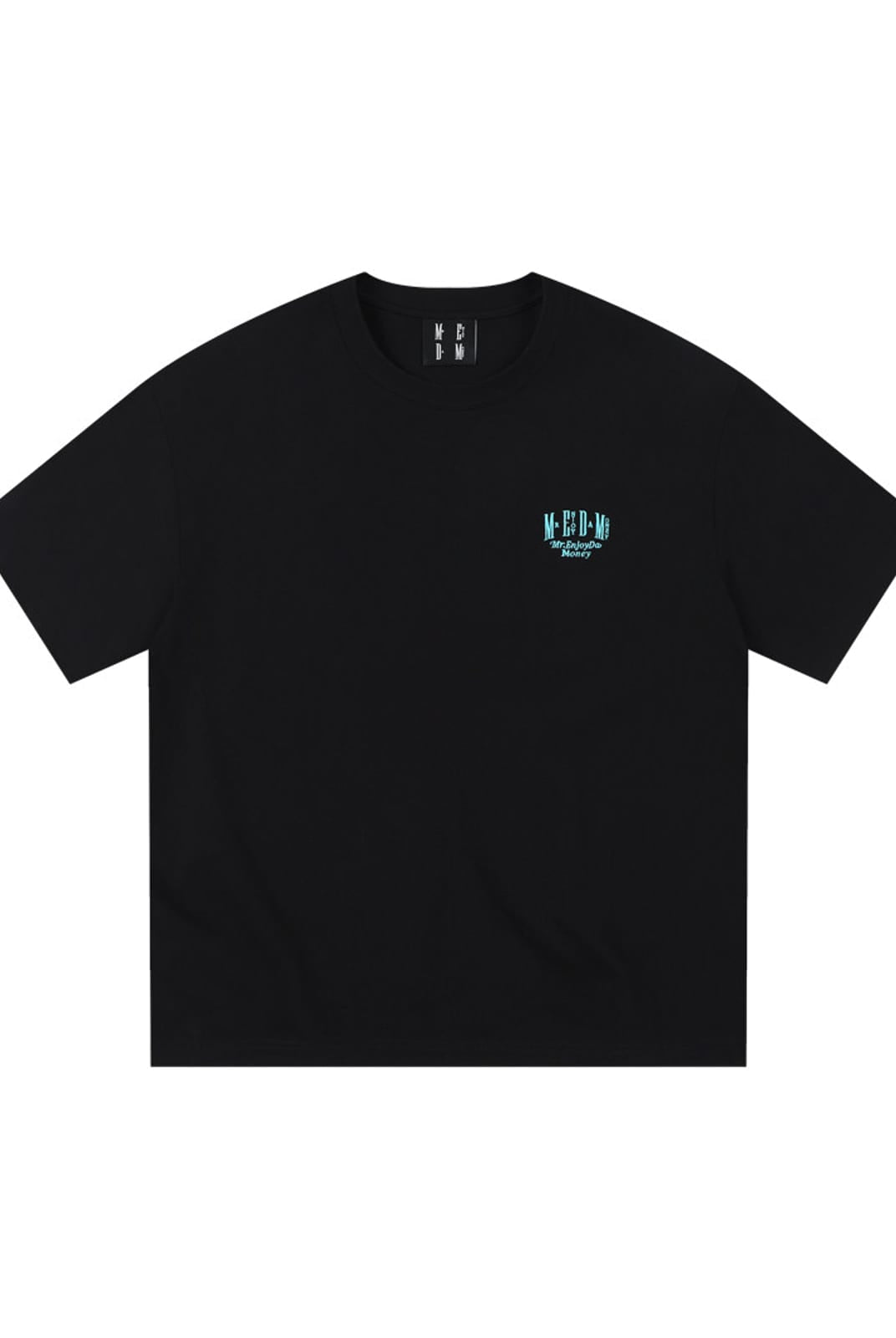 MEDM Letter Embroidery Cotton T Shirt in Black