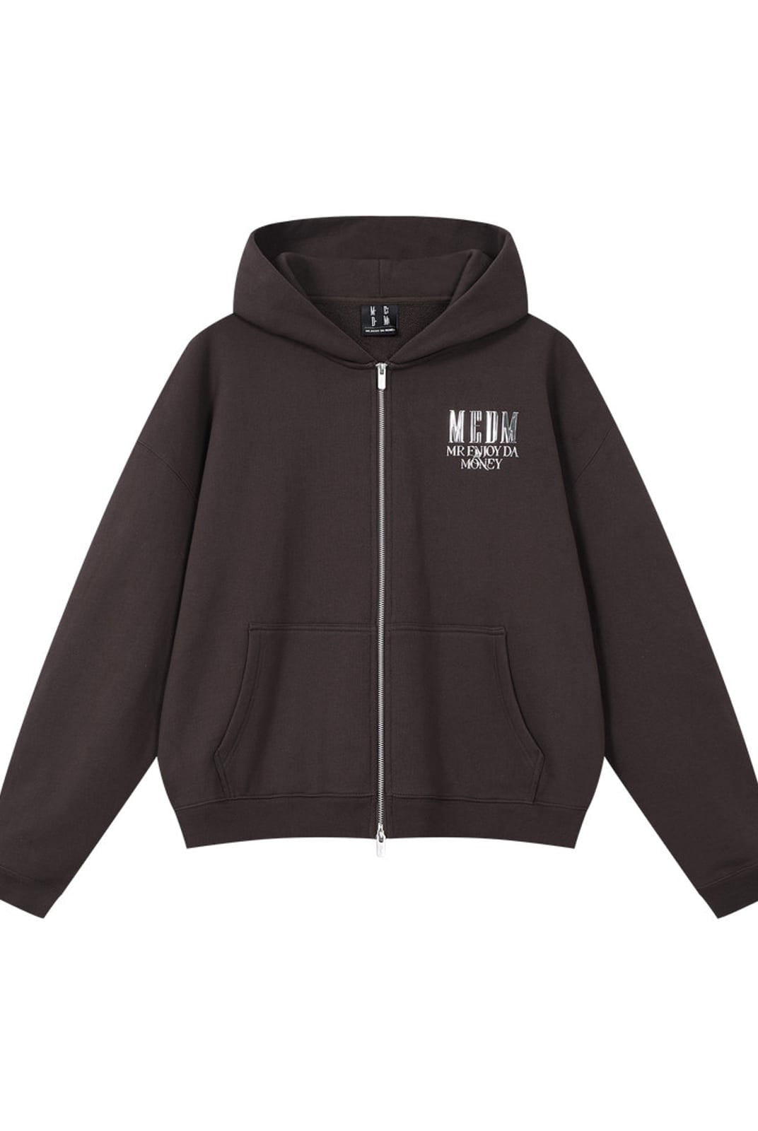 MEDM 3D Logo Two Way Zip Cotton Hoodie in Brown