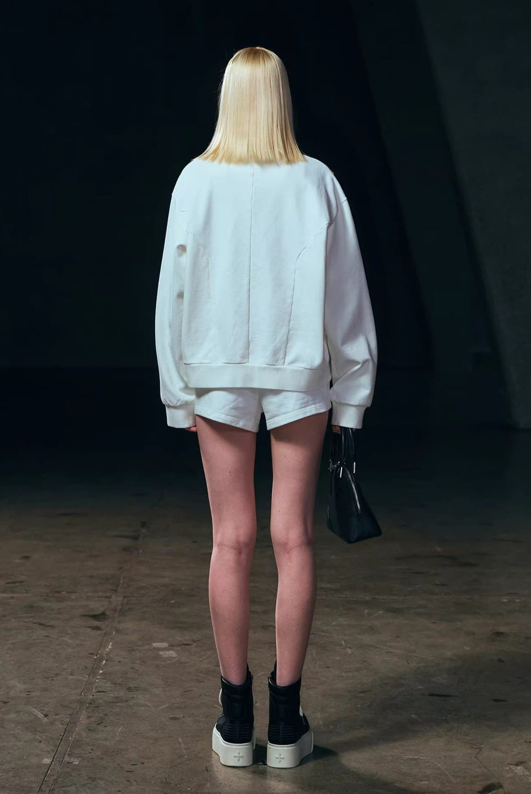 SMFK Cotton Zip Up Track Jacket in White - On Female Model