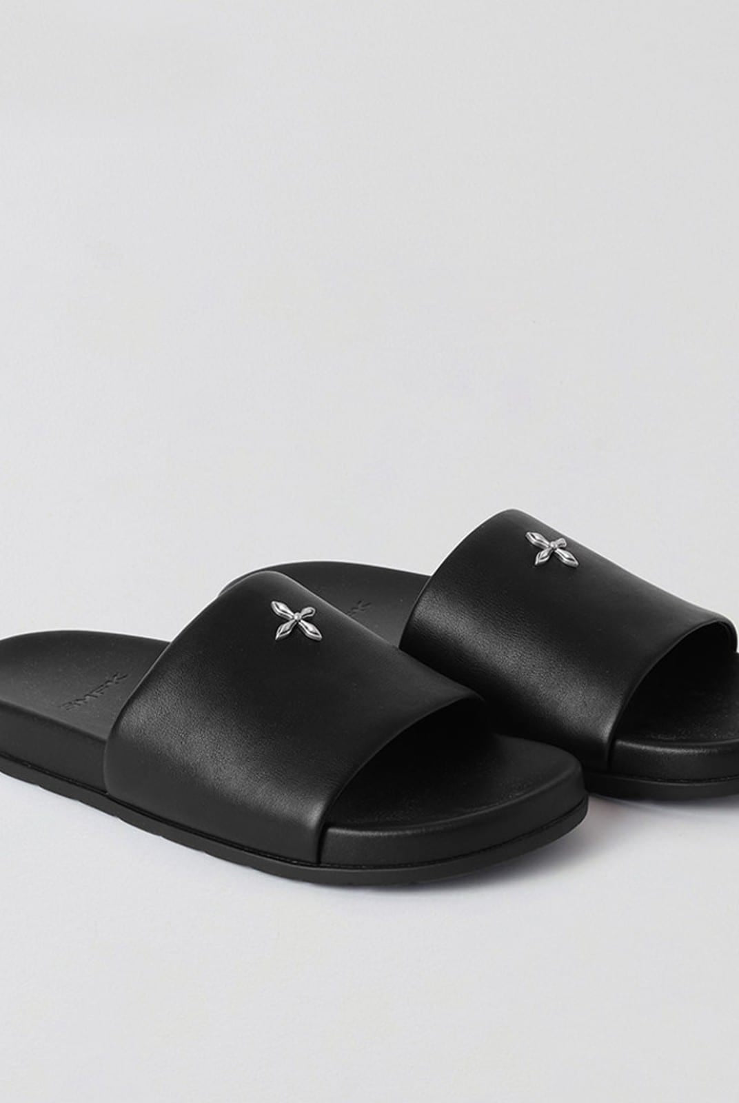 SMFK Leather Cross Detail Slide Sandals in Black