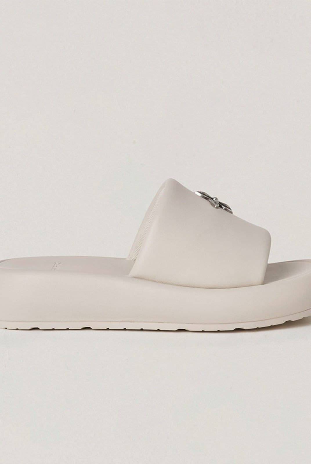 SMFK Cowhide Leather Cross Hardware Slides in Cream