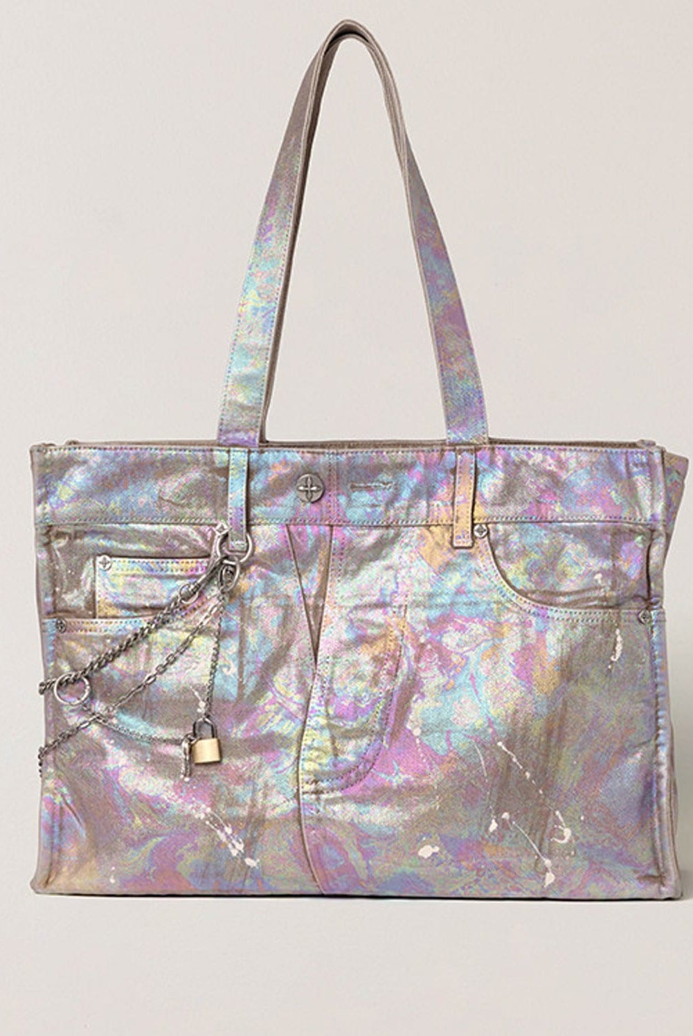 SMFK Distressed Denim Chain Tote Bag in Dreamland