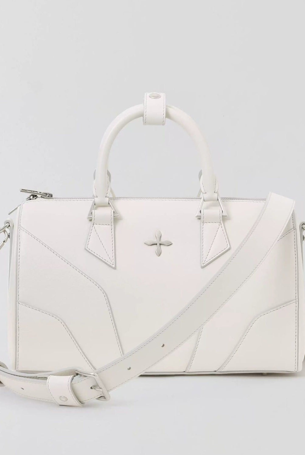 SMFK Medium Leather Cross Motif Handbag in White