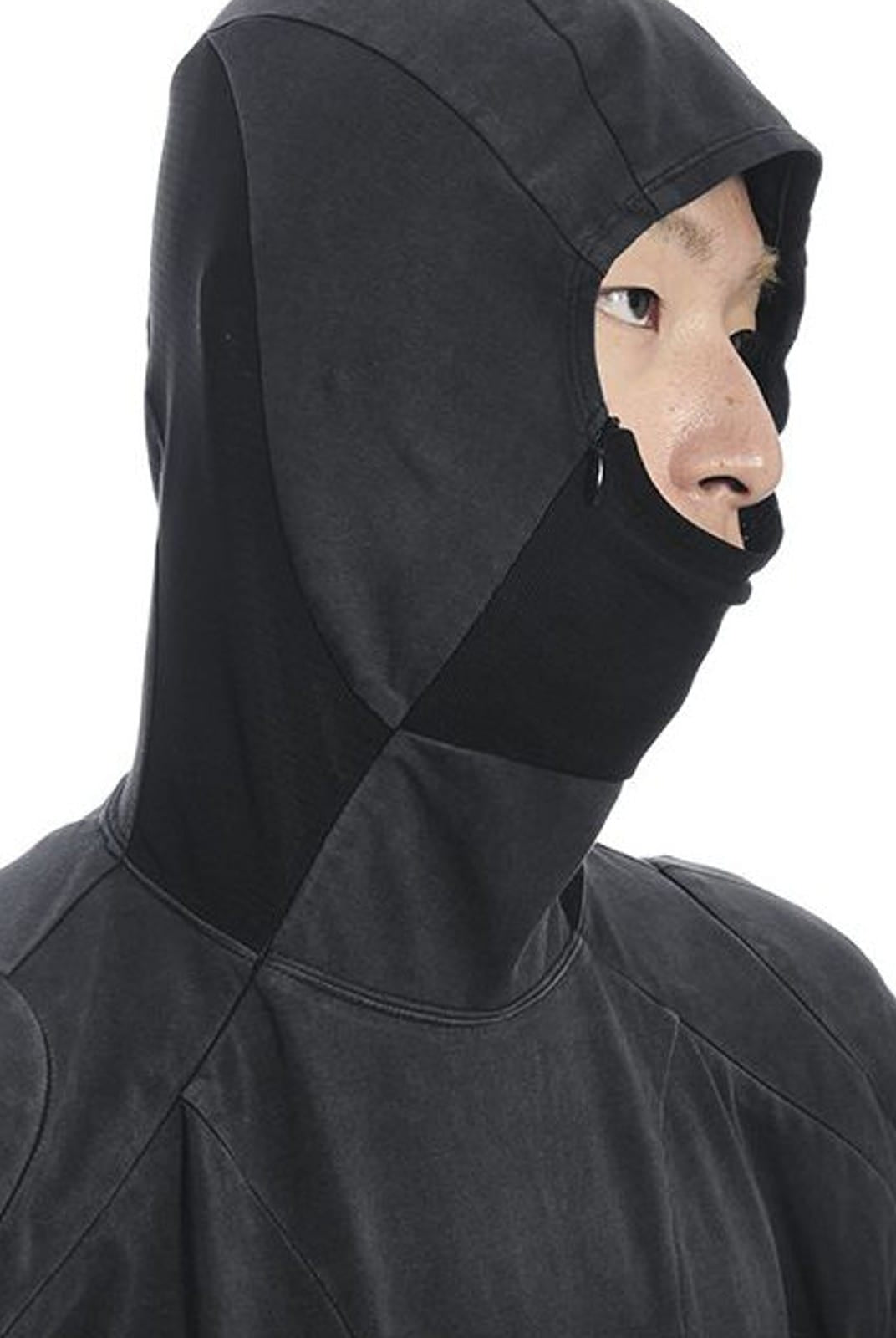 D5ove Hooded Shoulder Pad Pullover in Black - On Male Model