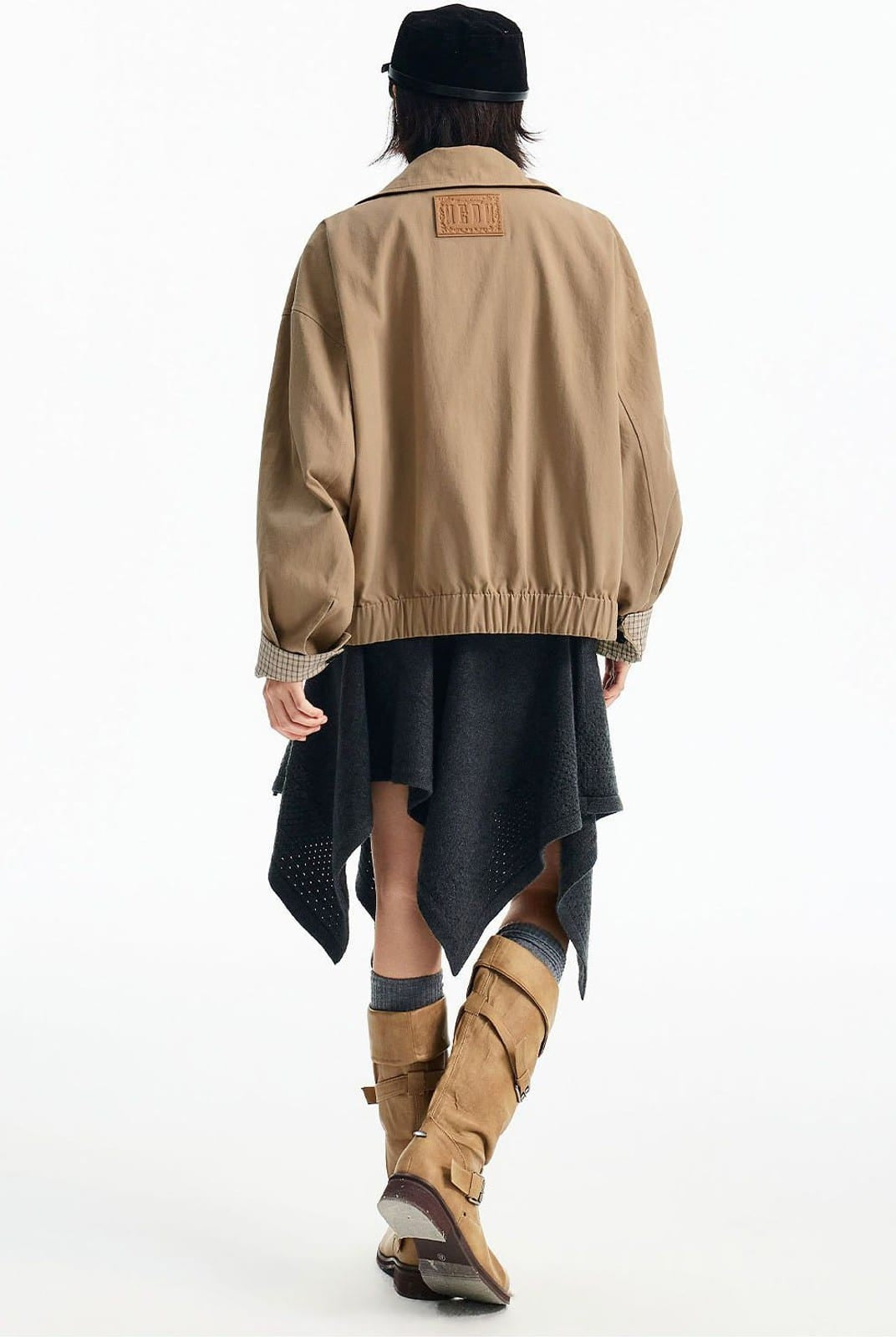 MEDM Reversible Cotton Zip Up Barn Jacket in Beige - On Model