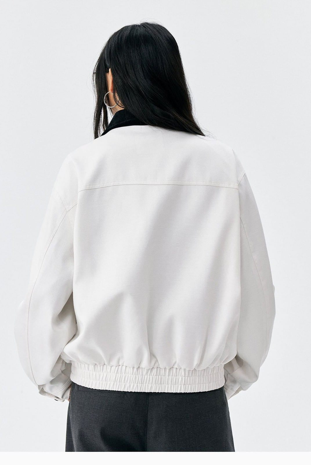 MEDM Embroidered Harrington Jacket in White - On Model