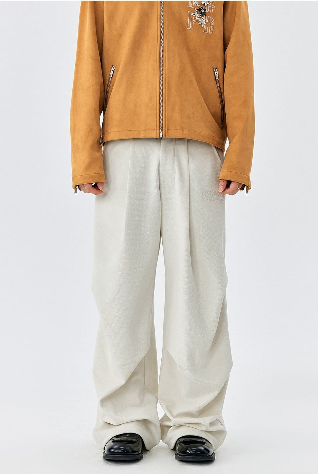 MEDM Wide Leg Parachute Cargo Pants in White - On Model