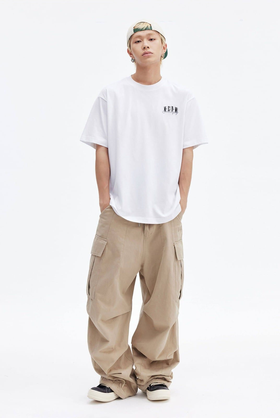 MEDM Cooling Cotton Blend T Shirt in White - On Male Model